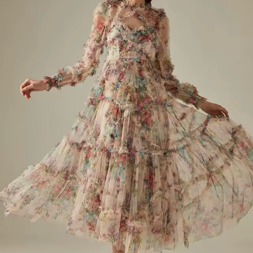 Floral Sheer Ruffle Dress